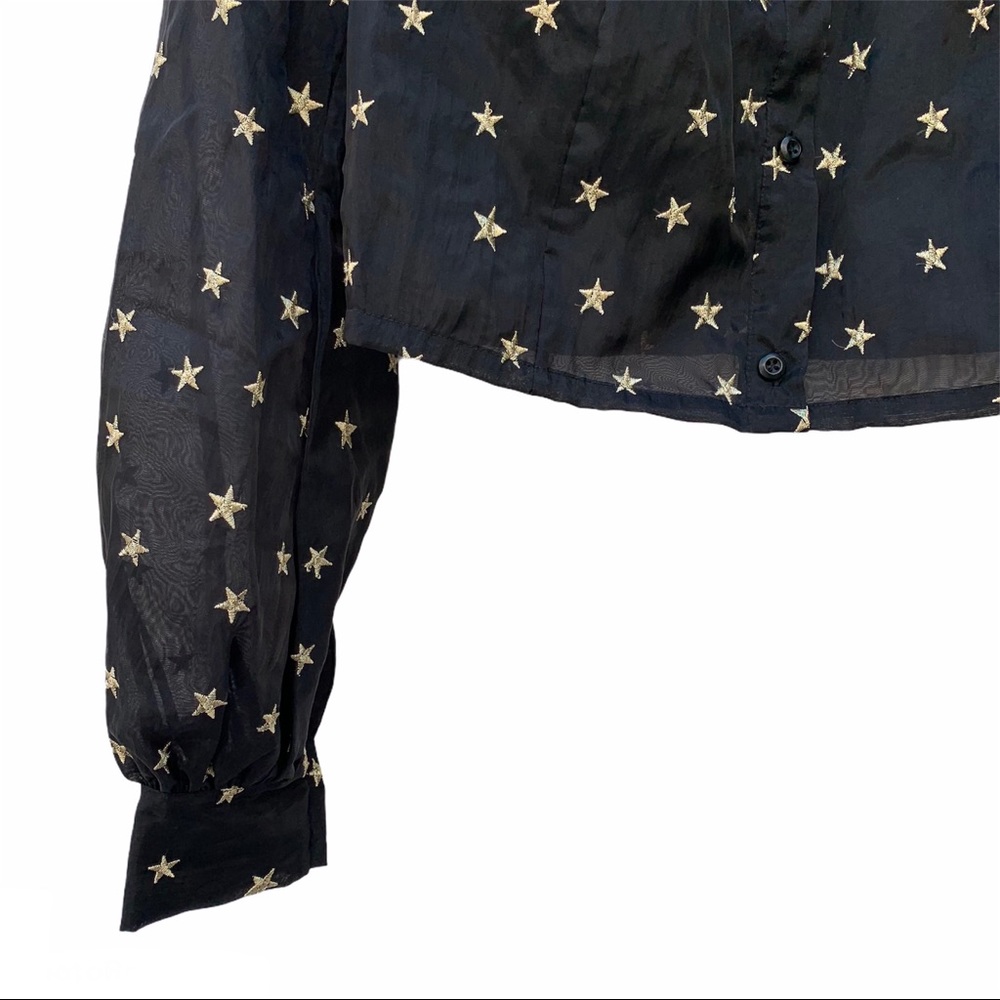 Donna Mizani Gold Star Embroidered Sheer Button Down Blouse Top Crop - Picture 6 of 12